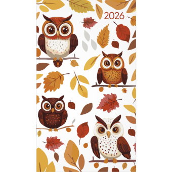 Alpha Edition - Miniplaner Style Eulen 2026 - Taschenkalender 9×15 cm, Weekly-Planer mit 64 Seiten,