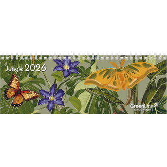 Greenline - Jungle Tischquerkalender 2026 - 30 x 11 cm - Wochenplaner mit Spiralbindung, Blumendesi