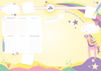 Schreibtischunterlage Kinder aus Papier in Gelb / Rosa mit Einhorn Motiv | 50 Blatt zum Abreißen in