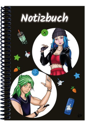 A 5 Notizbuch Manga Quinn und Enora, schwarz, kariert