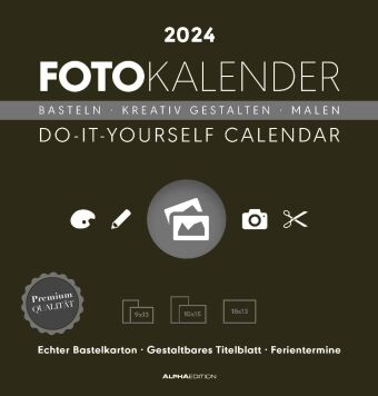 Foto-Bastelkalender schwarz 2024 - Do it yourself calendar 21x22 cm - datiert - Kreativkalender - Fo