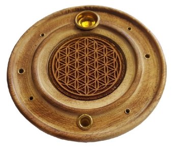 Räucherstäbchenhalter "Blume des Lebens" Holz rund 10 cm