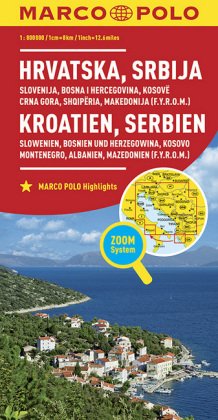 MARCO POLO Länderkarte Kroatien, Serbien, Bosnien und Herzegowina 1:800.000. Hrvatska, Srbija