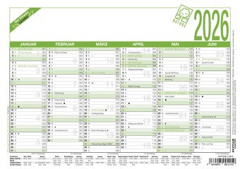 Zettler Arbeitstagekalender A5 Blauer Engel 2026 - Bürokalender 21 × 15 cm, 6 Monate pro Seite, Arbe