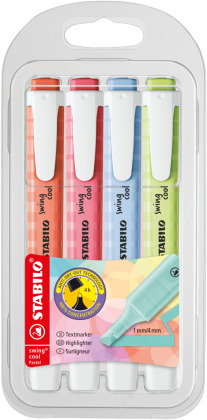 Textmarker - STABILO swing cool Pastel - 4er Pack - Prise von Limette, Kirschblütenrosa, Wolkenblau,