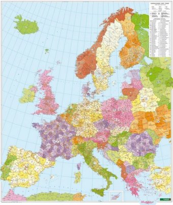 Freytag & Berndt Poster Postleitzahlenkarte Europa, ohne Metallstäbe
