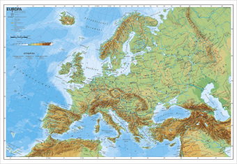 Stiefel Wandkarte Kleinformat Europa, physisch, ohne Metallstäbe
