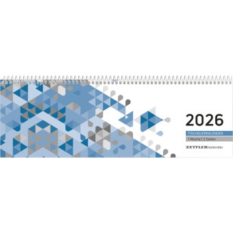 Zettler Tischquerkalender 1W/2S Blau 2026 - Bürokalender 30x10 cm, Wochenkalender mit 1 Woche auf 2