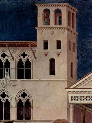 Giotto di Bondone - Bürger von Assisi breitet seinen Mantel vor dem Hl. Franziskus aus, Architektur