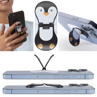 zipgrips Pinguin - 2 in 1 Handy-Griff & Aufsteller - Sicherer Griff - Halter für Smartphones - Perfe