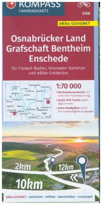 KOMPASS Fahrradkarte 3358 Osnabrücker Land, Grafschaft Bentheim, Enschede 1:70.000