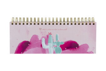 Rosa Tischkalender ohne Datum Alpaka & Kaktus. Hochwertiger, moderner Wochenkalender, Querkalender f