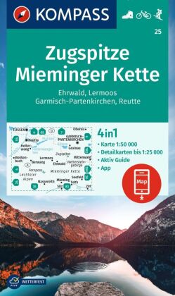 KOMPASS Wanderkarte 25 Zugspitze, Mieminger Kette, Ehrwald, Lermoos, Garmisch-Partenkirchen, Reutte