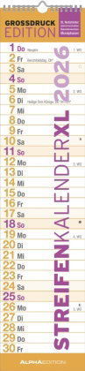 Alpha Edition - GROSSDRUCK Streifenplaner XL Kalender 2026 - 15x64 cm - Wandplaner - Ideal für Senio
