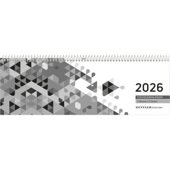 Zettler Tischquerkalender Schwarz 2026 - Bürokalender 30x10 cm, Wochenkalender mit 1 Woche auf 2 Sei