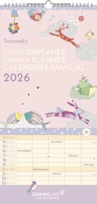 GreenLine - Turnowsky Familienplaner 2026 - Wandkalender 22x45 cm, Familienkalender mit 5 Spalten, 3