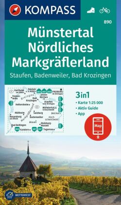 KOMPASS Wanderkarte 890 Münstertal, Nördliches Markgräflerland, Staufen, Badenweiler, Bad Krozingen