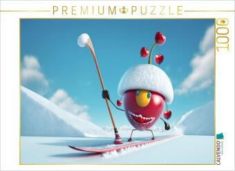 CALVENDO Puzzle Eine Kirsche beim Wintersport | 1000 Teile Lege-Größe 64x48cm Foto-Puzzle für glückl