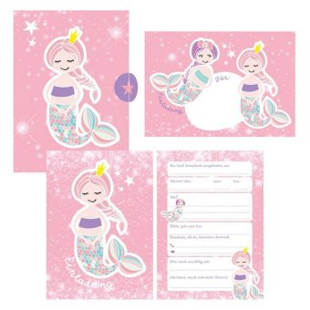 12 Glitzer Einladungskarten Meerjungfrau zum Geburtstag für Mädchen inkl. Umschläge | rosa glitzernd