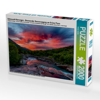 CALVENDO Puzzle Sehnsucht Norwegen - Brennender Sonnerungang am Svåne Fluss | 2000 Teile Lege-Größe