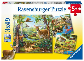 Kinderpuzzle 3x49 Teile - Wald-/Zoo-/Haustiere