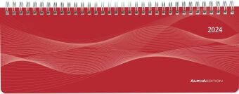 Tisch-Querkalender PP-Cover rot 2024 - Büro-Planer 29,7x10,5 cm - Tisch-Kalender - 1 Woche 2 Seiten