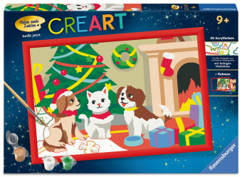 CreArt, Malen nach Zahlen Kinder - Pfoten-Weihnachten