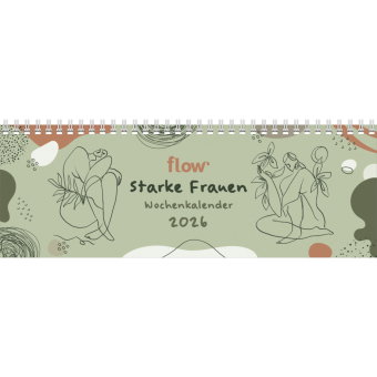 Flow - Starke Frauen 2026 - Tischquerkalender 29,7 x 10,5 cm mit 52 Line-Art-Porträts & inspirierend
