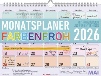 Alpha Edition - Monatsplaner 1M/S Farbenfroh 2026 - DIN A4 Wandkalender mit Monatsübersicht & Wochen