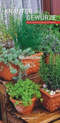 Kräuter & Gewürze 2024 - Streifenkalender 22x45 cm - mit Extraspalte für Geburtstage - Küchentipps u