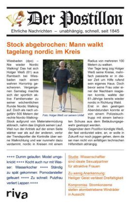 Der Postillon - Stock abgebrochen: Mann walkt tagelang nordic im Kreis