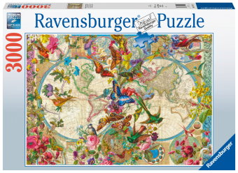 Erwachsenenpuzzle 3000 Teile - Weltkarte mit Schmetterlingen