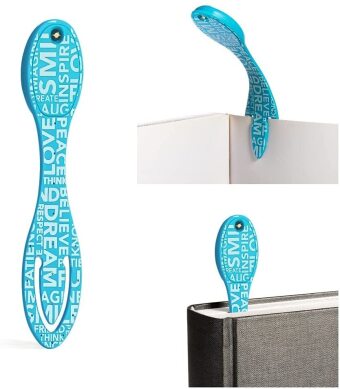Flexilight Leselicht (Blue Words) - hellblau - 2 in 1 Leselampe & Lesezeichen - LED Leselicht - Gesc