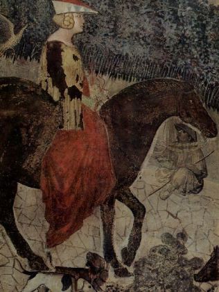 Ambrogio Lorenzetti - Auswirkungen der guten Regierung auf dem Land, Detail: Reitende Dame - 500 Tei