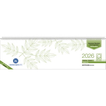 Zettler Tischquerkalender 1W/2S PERFO XL Blauer Engel 2026 - Wochenkalender 36 × 11 cm mit Recycling