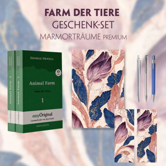 Farm der Tiere Geschenkset - 2 Teile (Buch + Audio-Online) + Marmorträume Schreibset Premium, m. 1 B