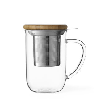 Minima Balance Glastasse mit Teesieb und Bambusdeckel, 500ml