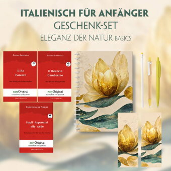 Italienisch für Anfänger Geschenkset - 3 Bücher (mit Audio-Online) + Eleganz der Natur Schreibset Ba