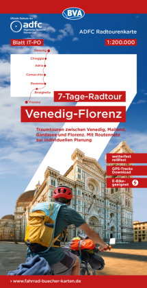 ADFC-Radtourenkarte IT-PO 7-Tage-Radtour Venedig-Florenz, 1:200.000, reiß- und wetterfest, E-Bike-ge
