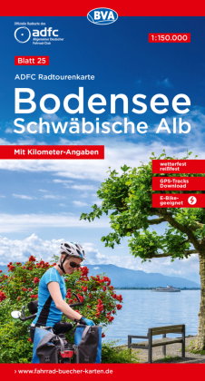 ADFC-Radtourenkarte 25 Bodensee Schwäbische Alb 1:150.000, reiß- und wetterfest, E-Bike geeignet, GP