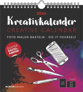 Alpha Edition - Kreativ-Kalender M Schwarz 2026 - Bastelkalender (21×22 cm) mit Platz für Fotos & i