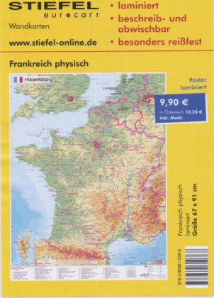 Stiefel Wandkarte Frankreich physisch