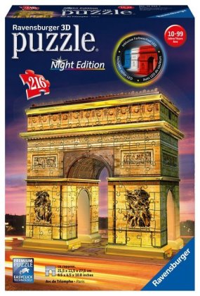 Ravensburger 3D Puzzle Triumphbogen bei Nacht 12522 - das berühmte Wahrzeichen aus Paris - leuchtet