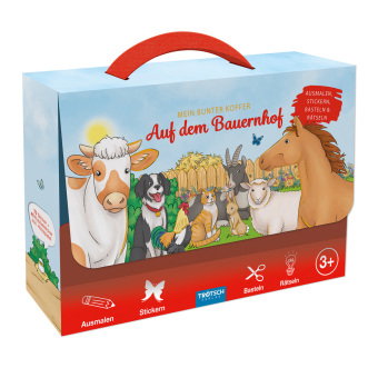 TRÖTSCH - Beschäftigungskoffer Mein bunter Koffer Auf dem Bauernhof | Koffer mit einem Spiel- und Ma