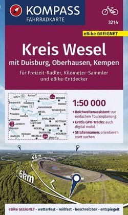 KOMPASS Fahrradkarte 3214 Kreis Wesel mit Duisburg, Oberhausen, Kempen mit Knotenpunkten 1:50.000