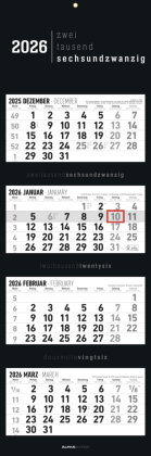 Alpha Edition 4-Monatskalender Black 2026 - Wandkalender 33×100 cm mit 4 Monaten im Überblick & Datu