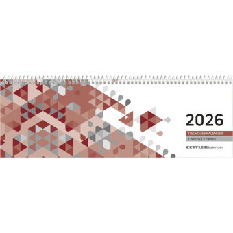Zettler Tischquerkalender 1W/2S Rot 2026 - Bürokalender 30x10 cm, Wochenkalender mit 1 Woche auf 2 S