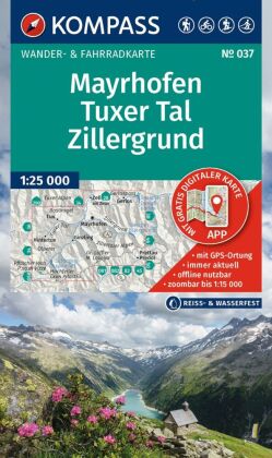KOMPASS Wanderkarte 037 Mayrhofen, Tuxer Tal, Zillergrund 1:25.000