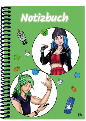 A 4 Notizbuch Manga Quinn und Enora, grün, liniert