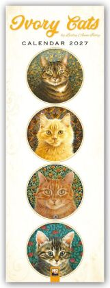Ivory Cats - Gemalte Katzen - Slimline-Kalender 2027 - Original Flame Tree Publishing-Kalender Slime